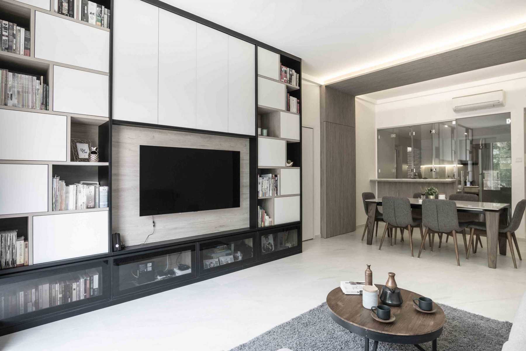 Modern Living Room with TV Console and Feature Wall