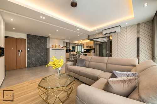 Contemporary Living Room at HDB BTO 5-ROOM SUMANG LANE