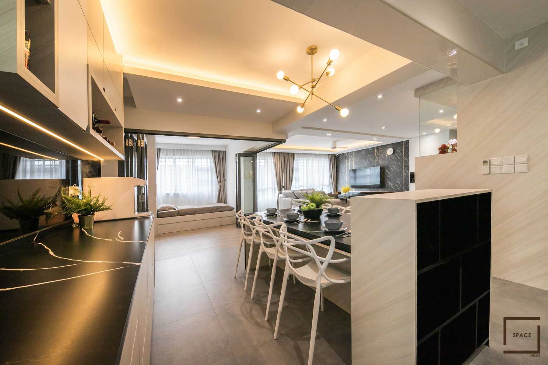 Contemporary Dining Room with Chandelier and Dining Table
