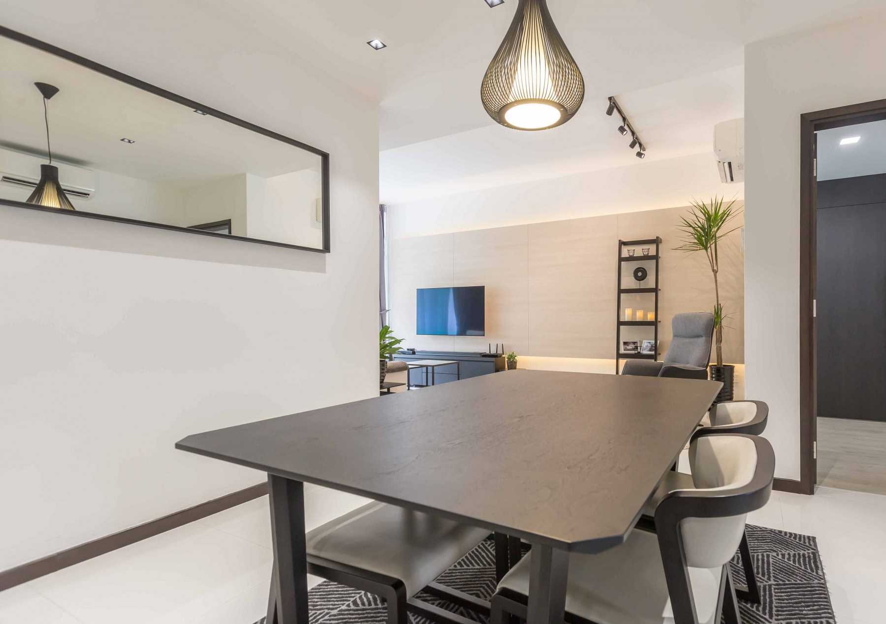 Minimalist Dining Room with Drop Light and Drop Ceiling