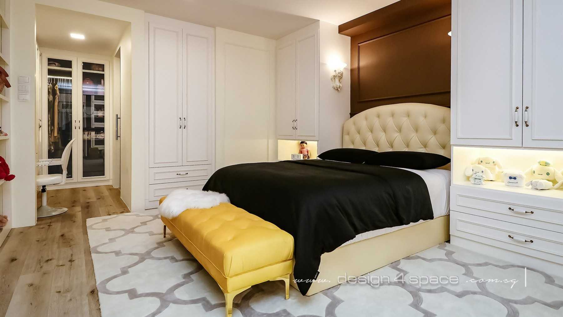 Modern Bedroom with Wood Flooring and Drop Light