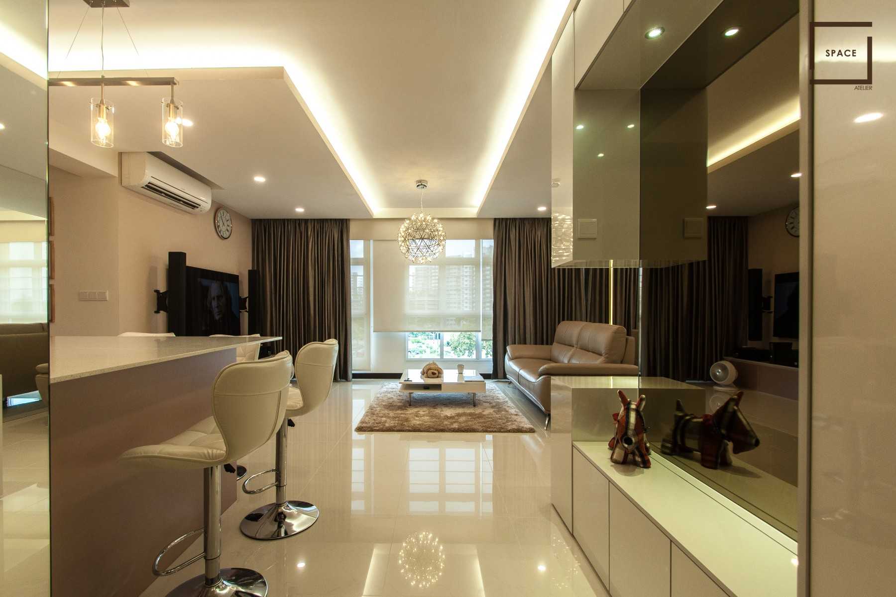 Modern Living Room with Homogeneous Tiles and TV Console
