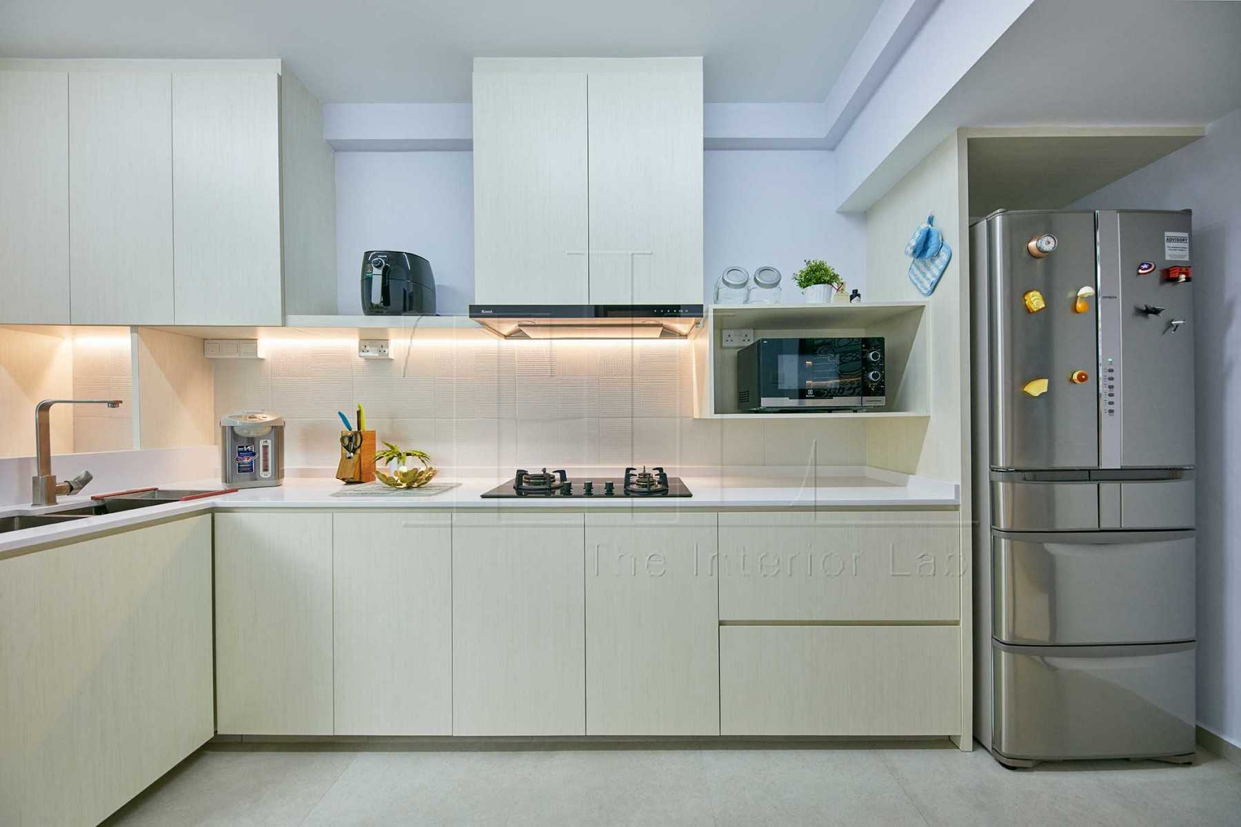 Asian Kitchen with Countertop and Feature Wall