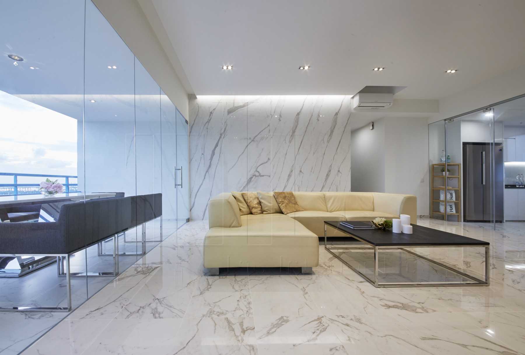 Modern Living Room with Marble Floor and Feature Wall