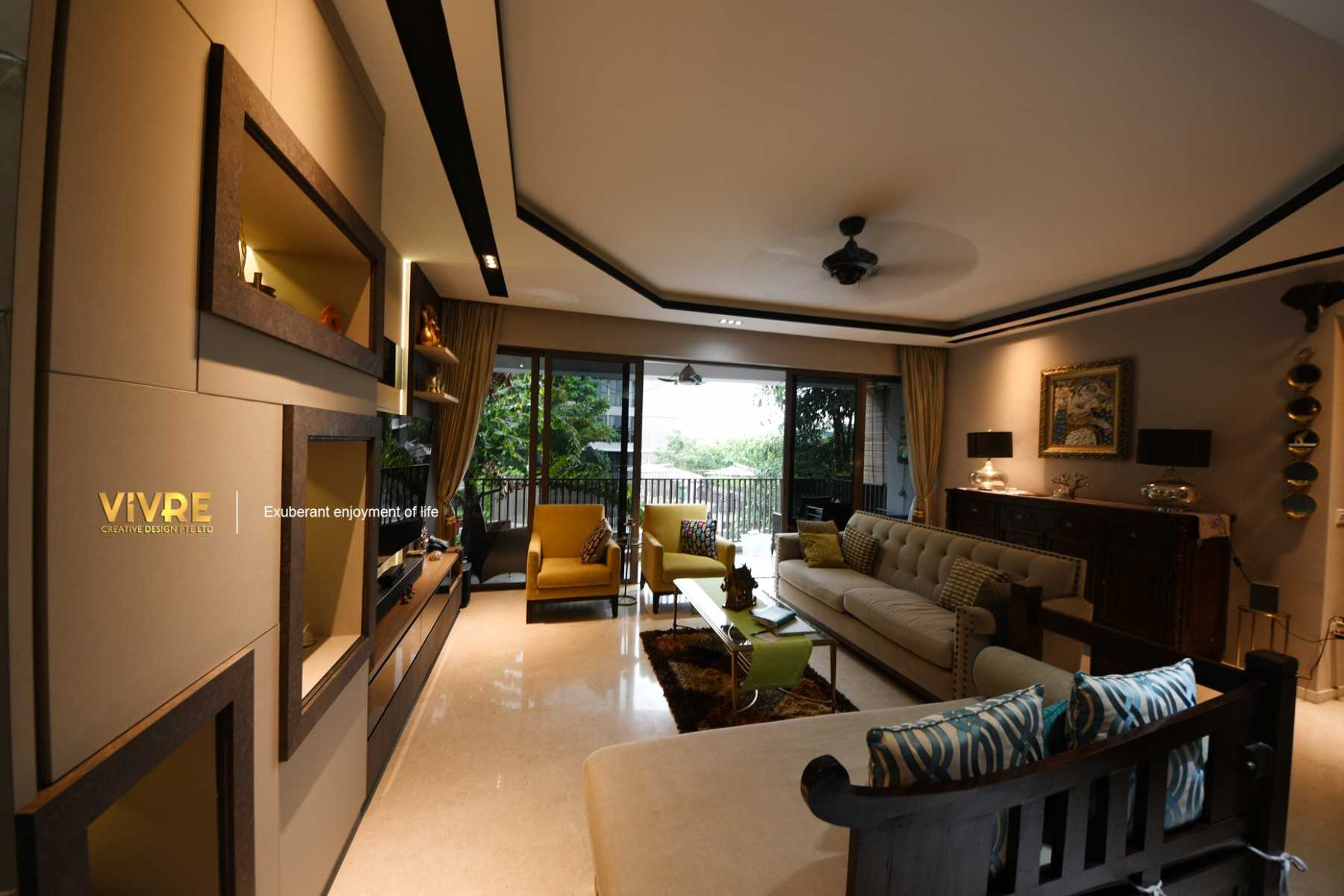 Asian Living Room with Bookshelf and Homogeneous Tiles