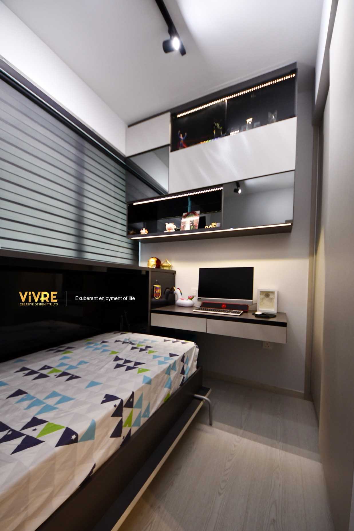 Modern Bedroom with Bookshelf and Vinyl Flooring