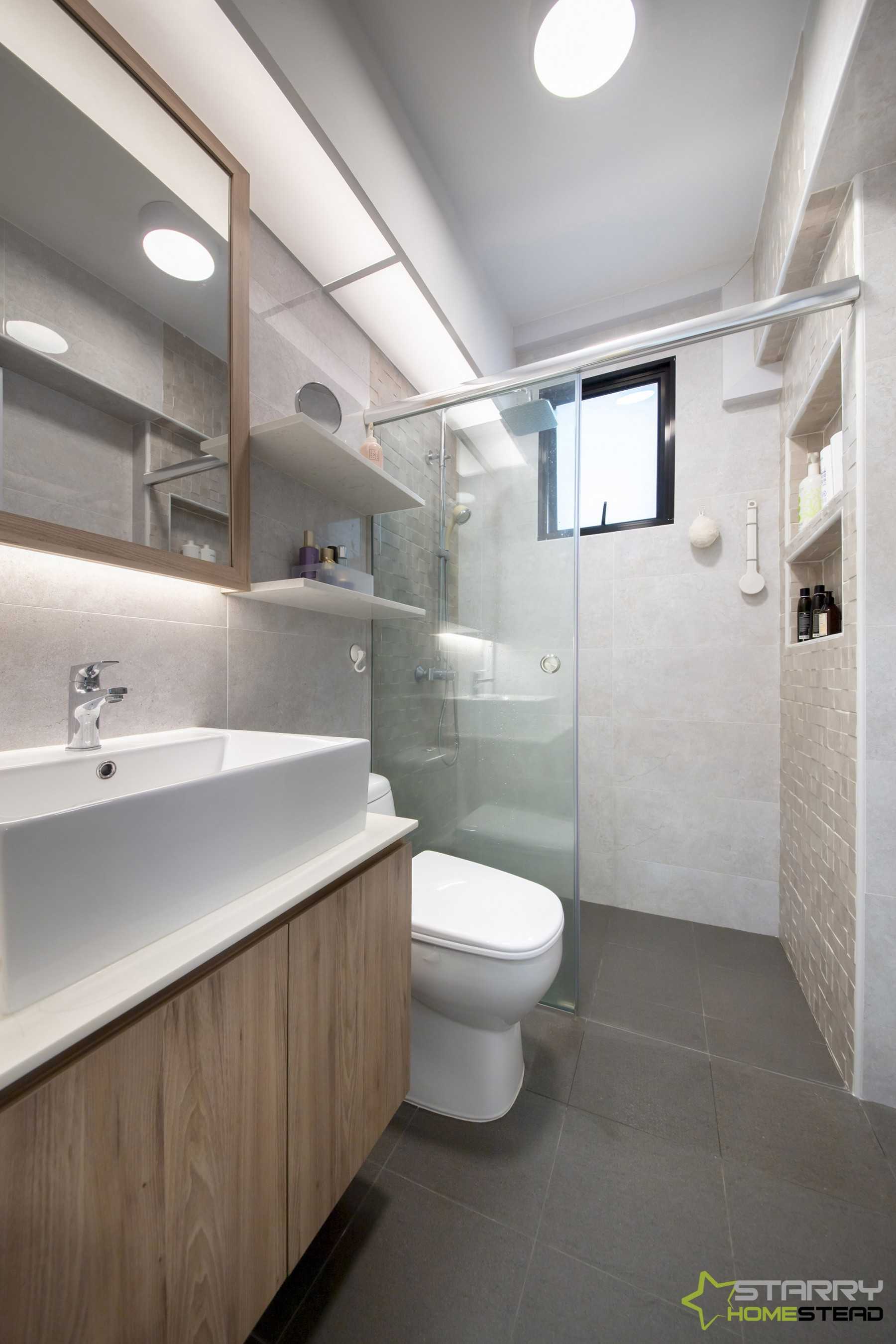 Scandinavian Bathroom with Mirror and Vanity Counter