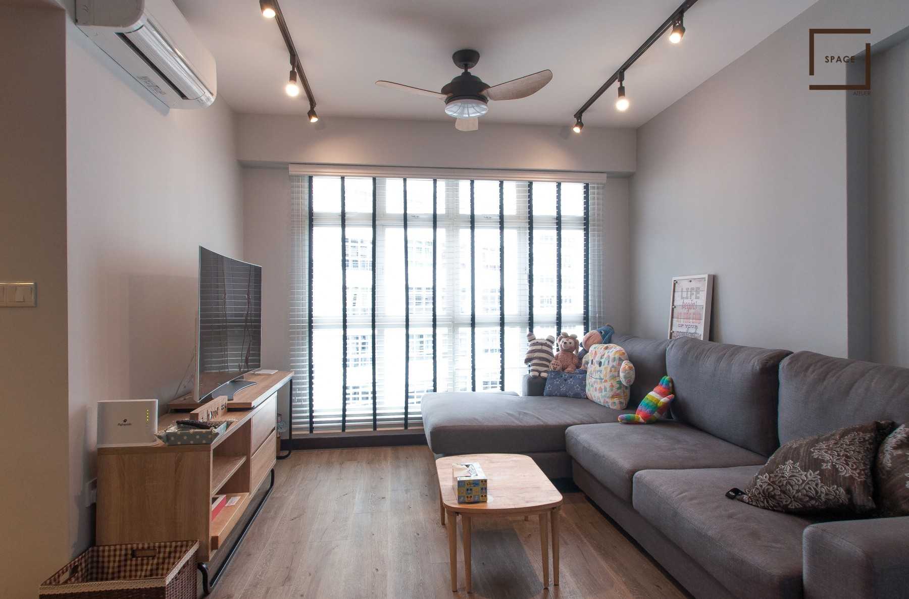 Contemporary Living Room with TV Console and Ceiling Light