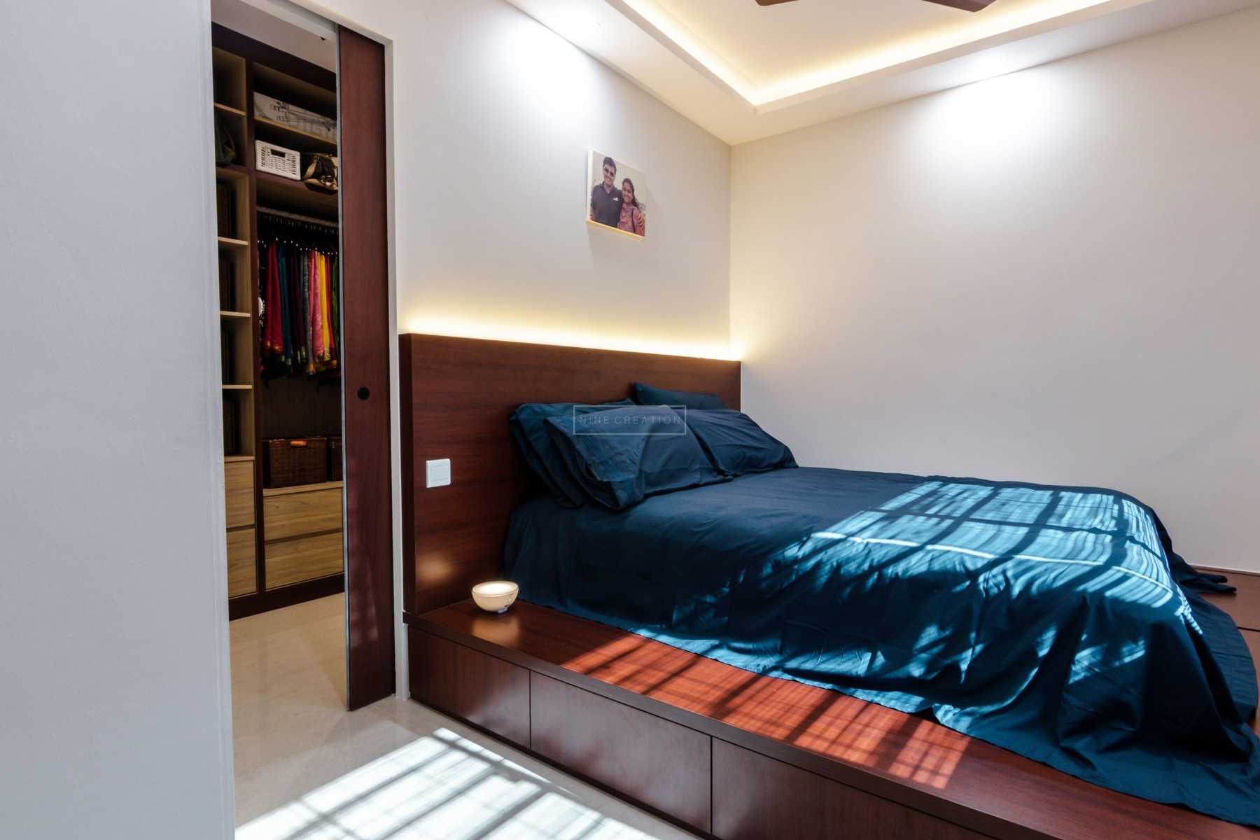 Asian Bedroom with Platform Bed and Cove Lighting