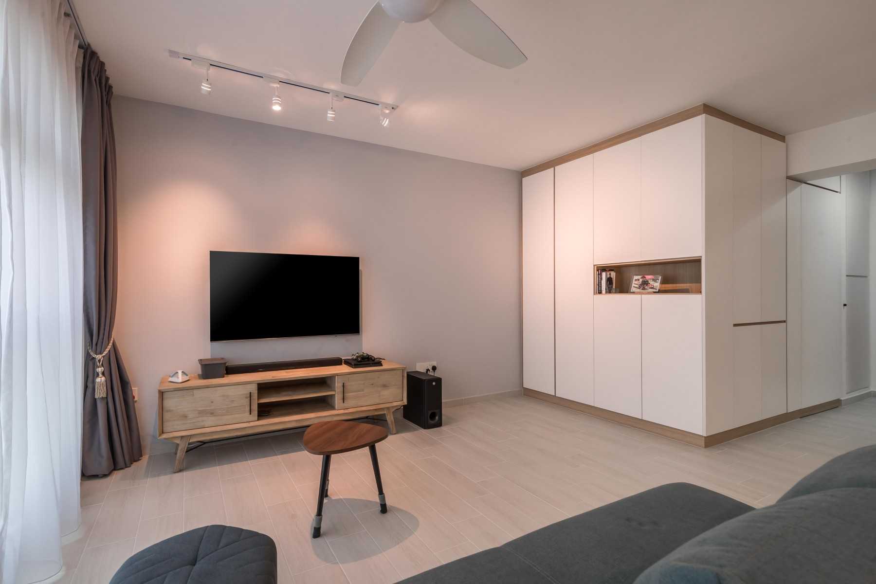 Contemporary Living Room with Vinyl Flooring and TV Console