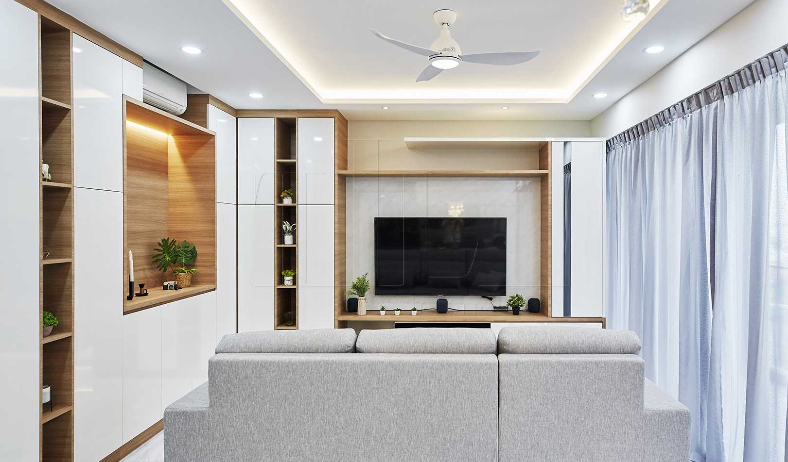 Scandinavian Living Room with TV Console and Feature Wall