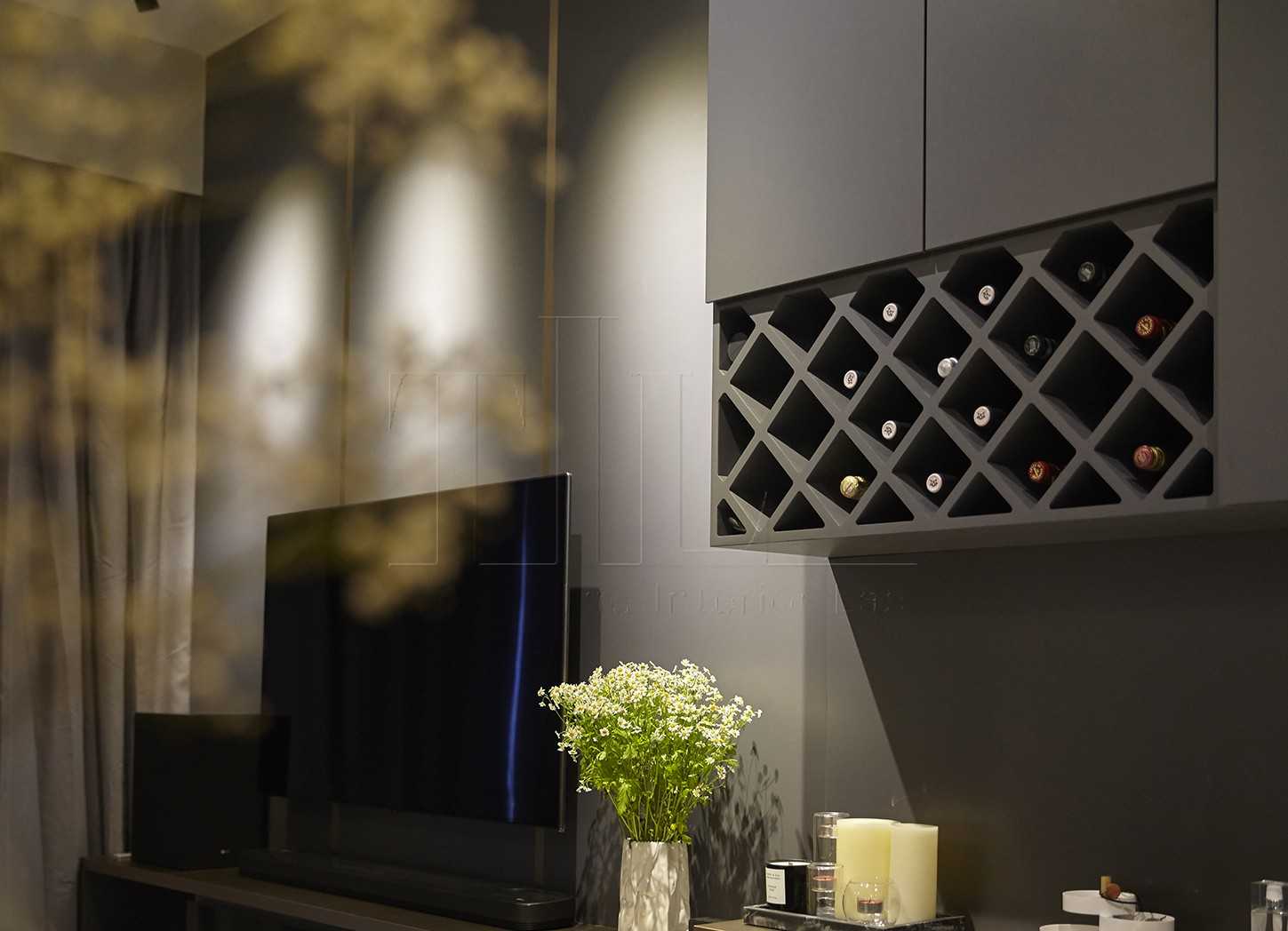 Modern Wine Cellar with Feature Wall and Console Table