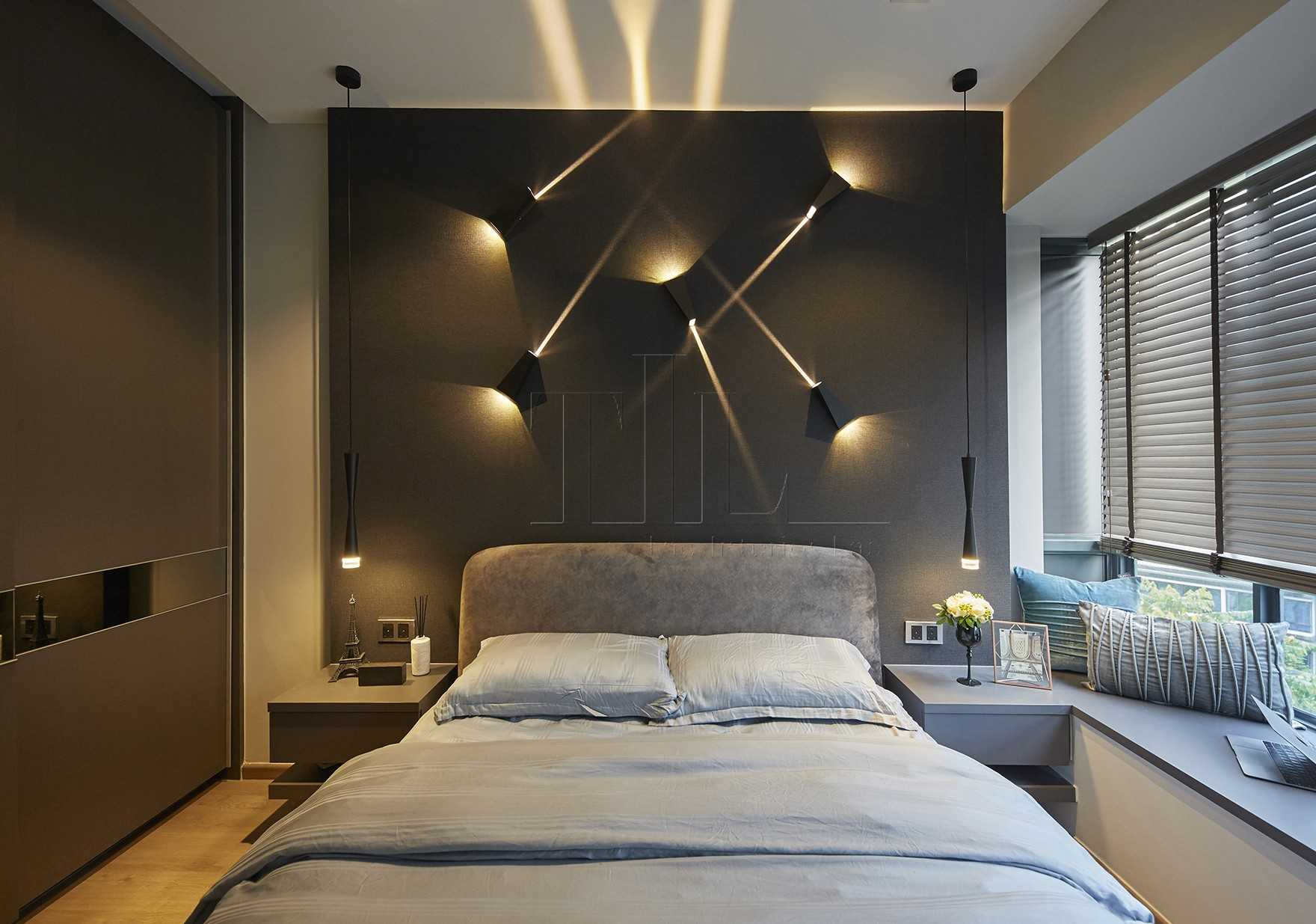Modern Bedroom with Feature Wall and Drop Light