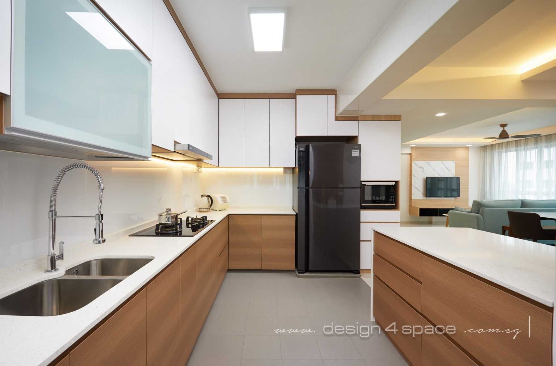 Scandinavian Kitchen with Wood Flooring and Kitchen Window