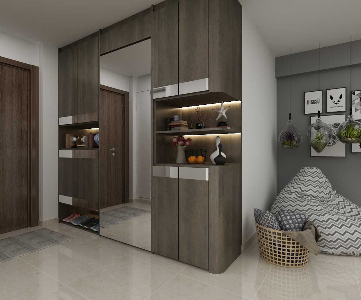 Contemporary Entryway with Homogeneous Tiles and Mirror