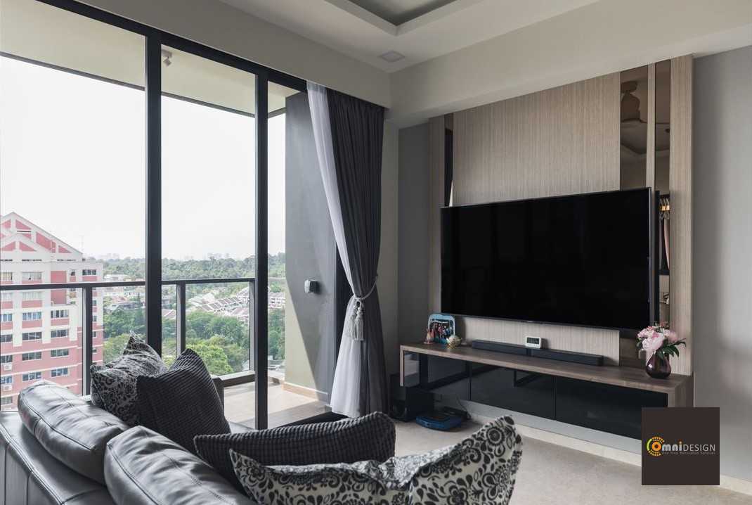 Contemporary Living Room with TV Console and Feature Wall