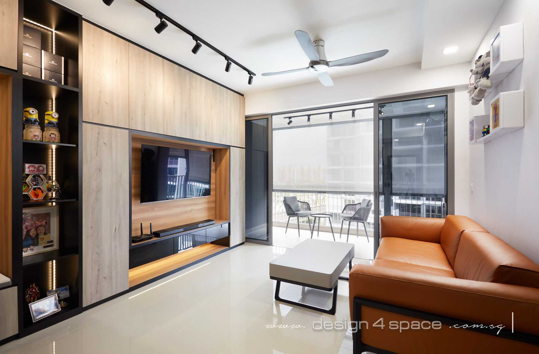 Contemporary Living Room with TV Console and Feature Wall