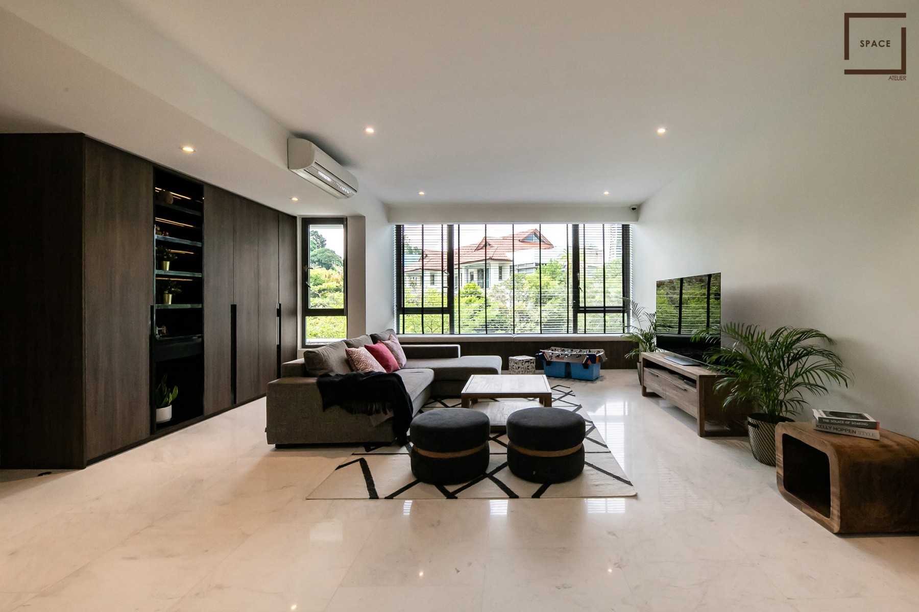 Contemporary Living Room with TV Console and Carpet