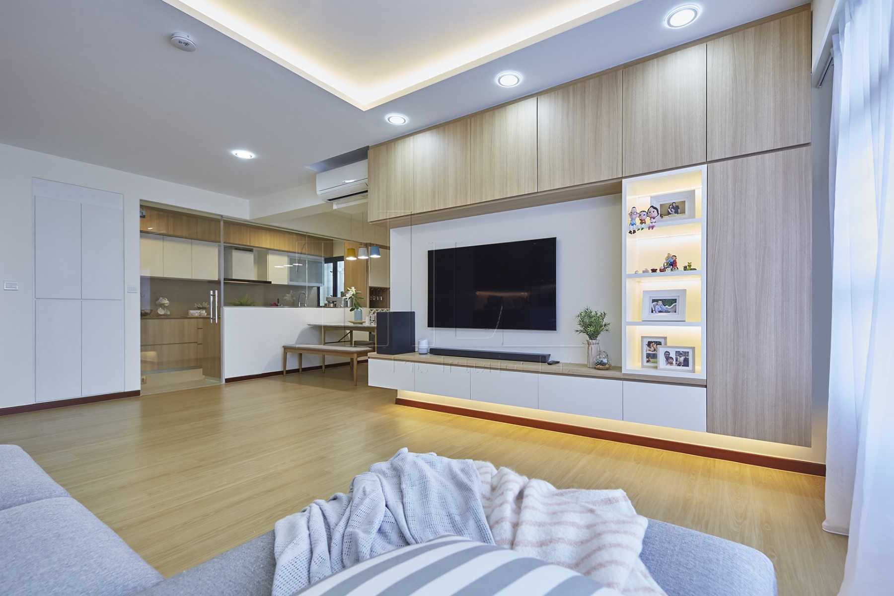 Minimalist Living Room with Wood Flooring and TV Console