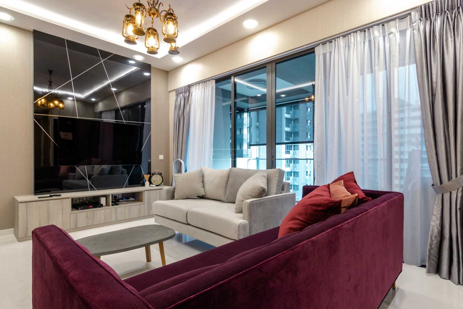 Modern Living Room with TV Console and Cove Lighting