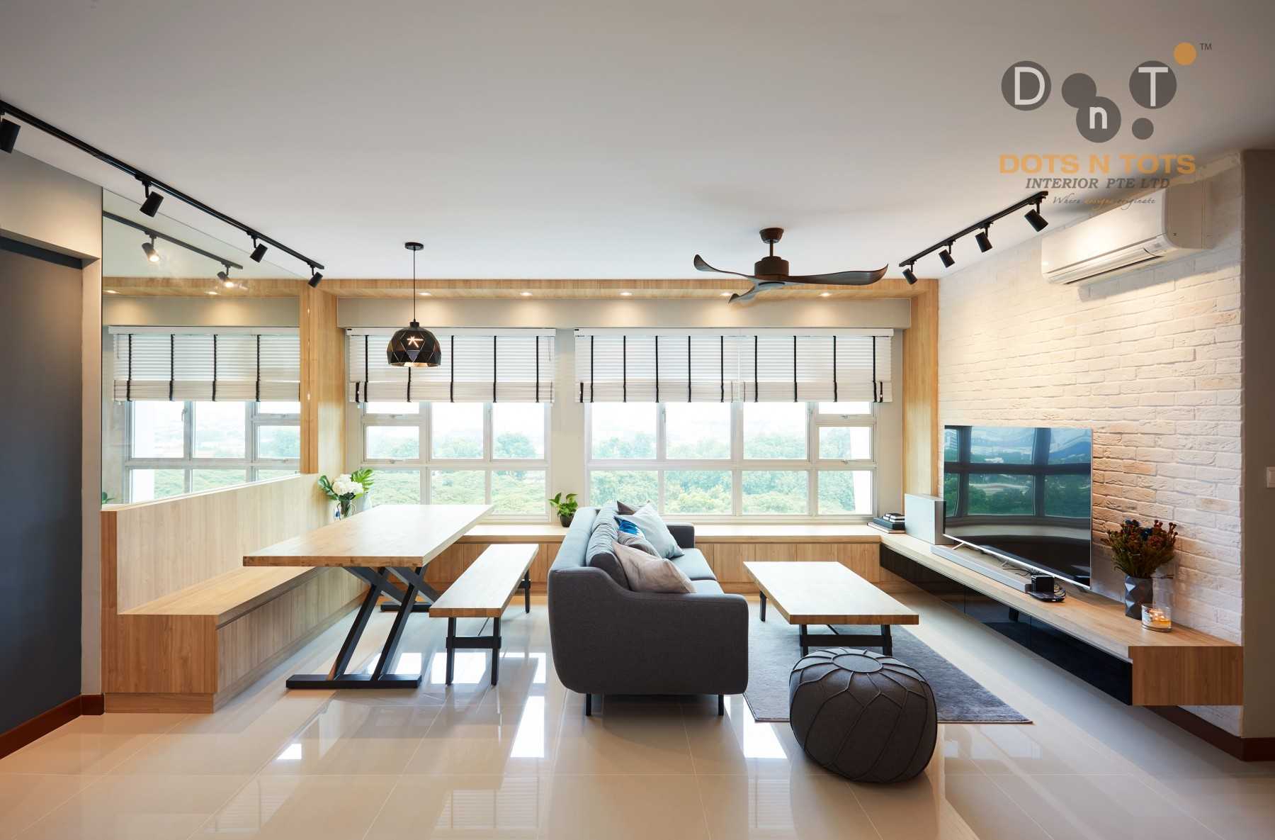 Contemporary Living Room with Ceiling Light and Carpet