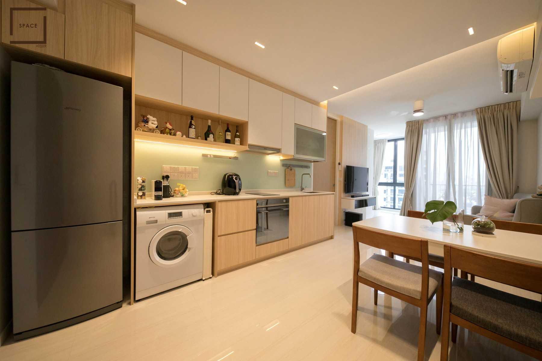 Scandinavian Kitchen with Herringbone Tiling and TV Console