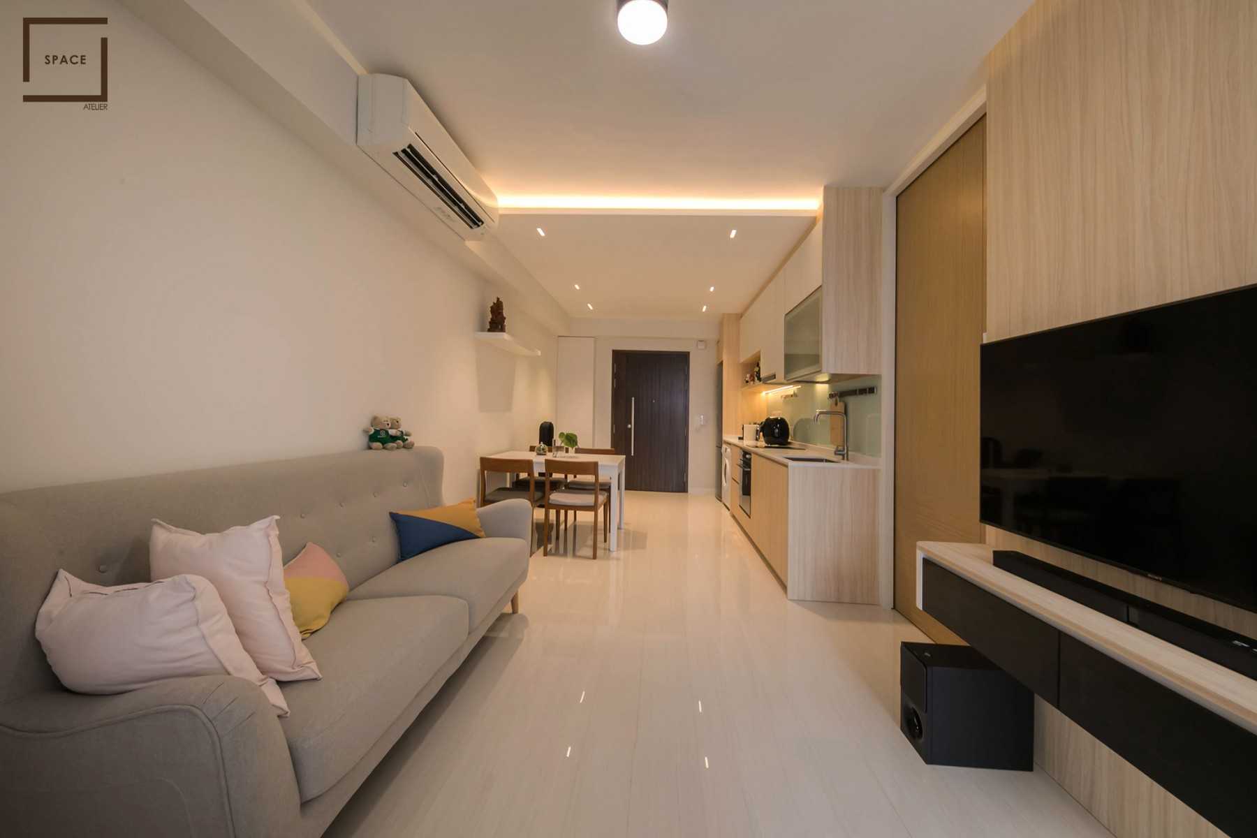 Scandinavian Dining Room with TV Console and Sofa