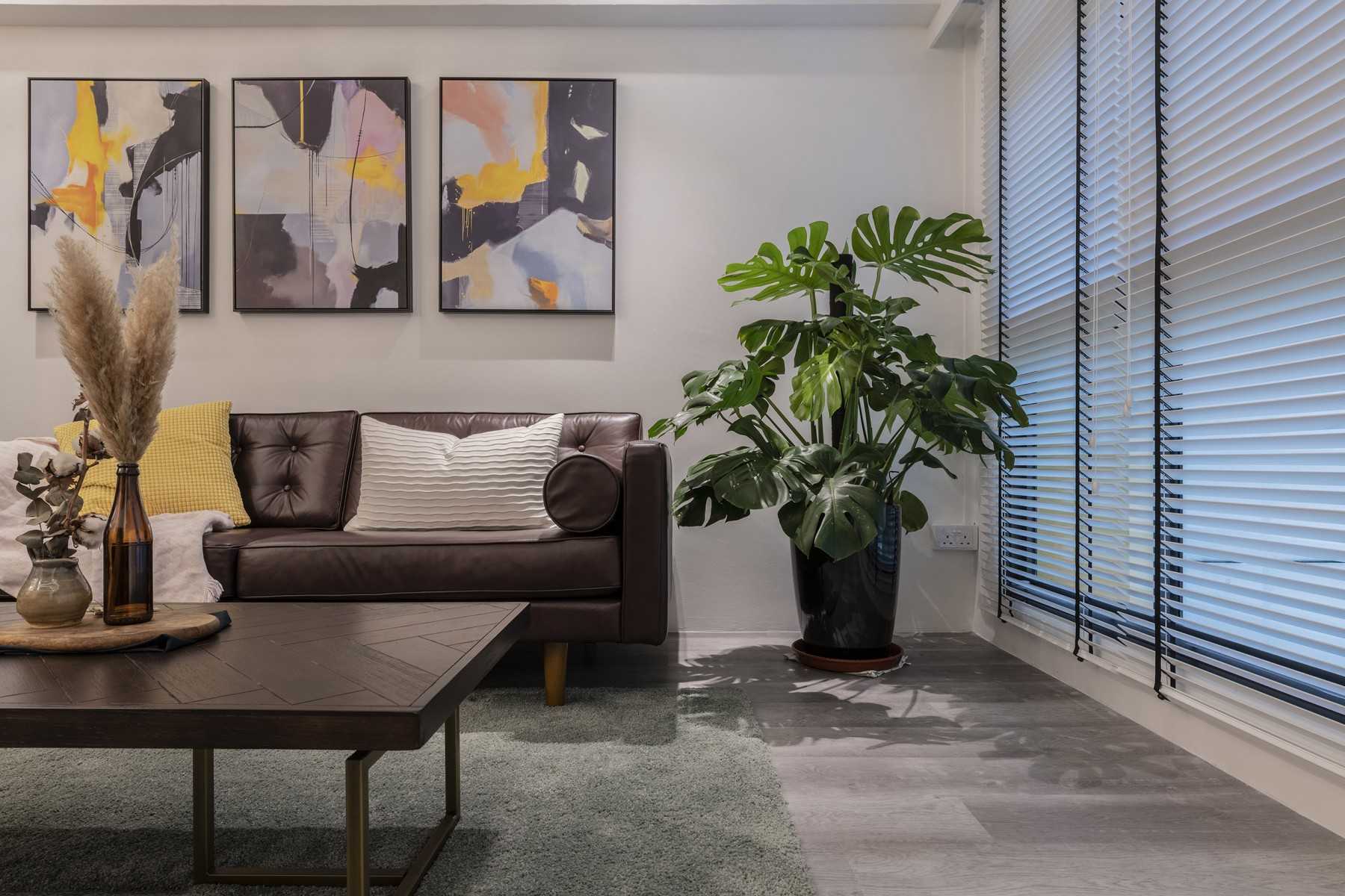 Vintage Living Room with Feature Wall and Roller Blinds
