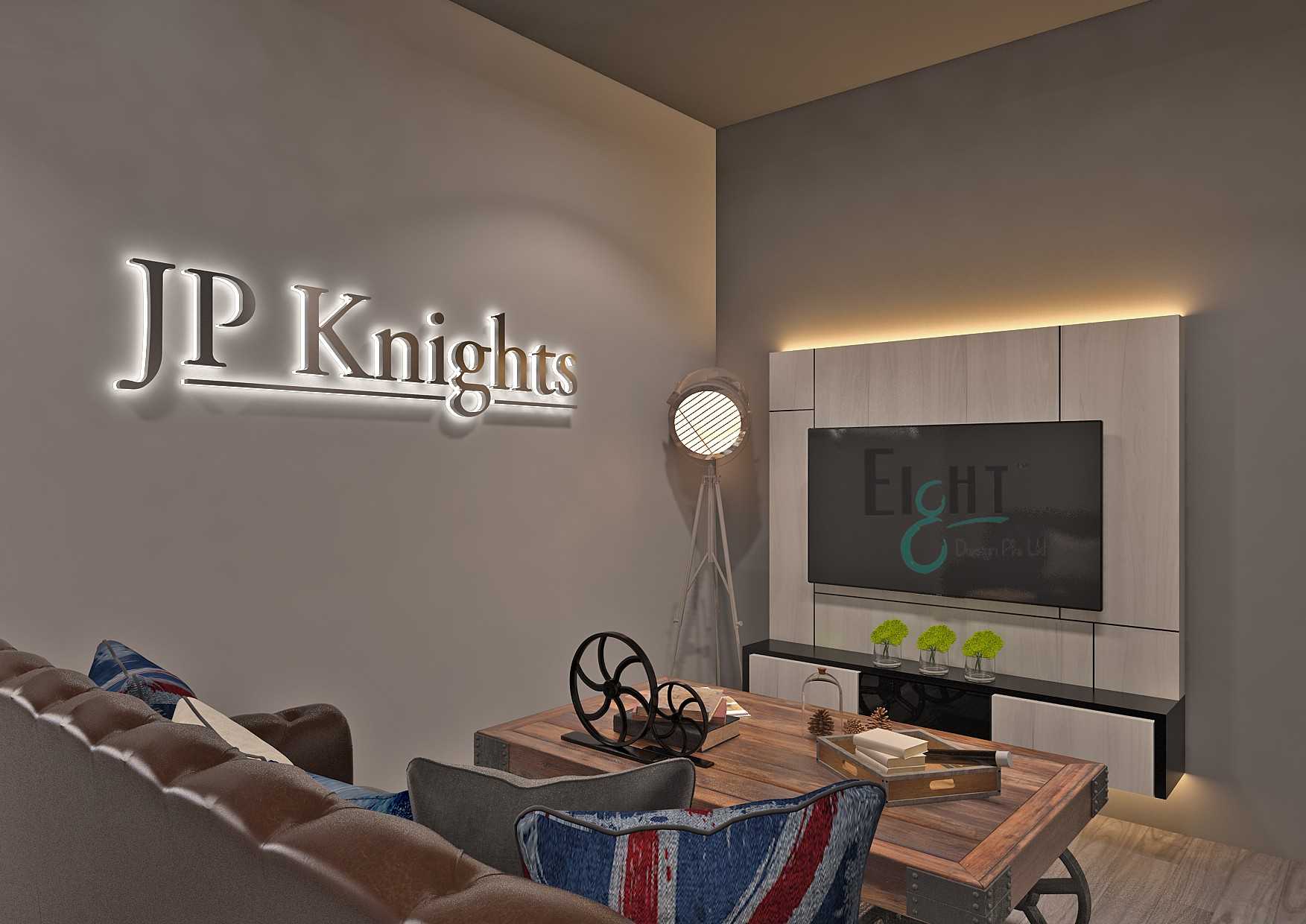 Industrial Hallway with TV Console and Feature Wall