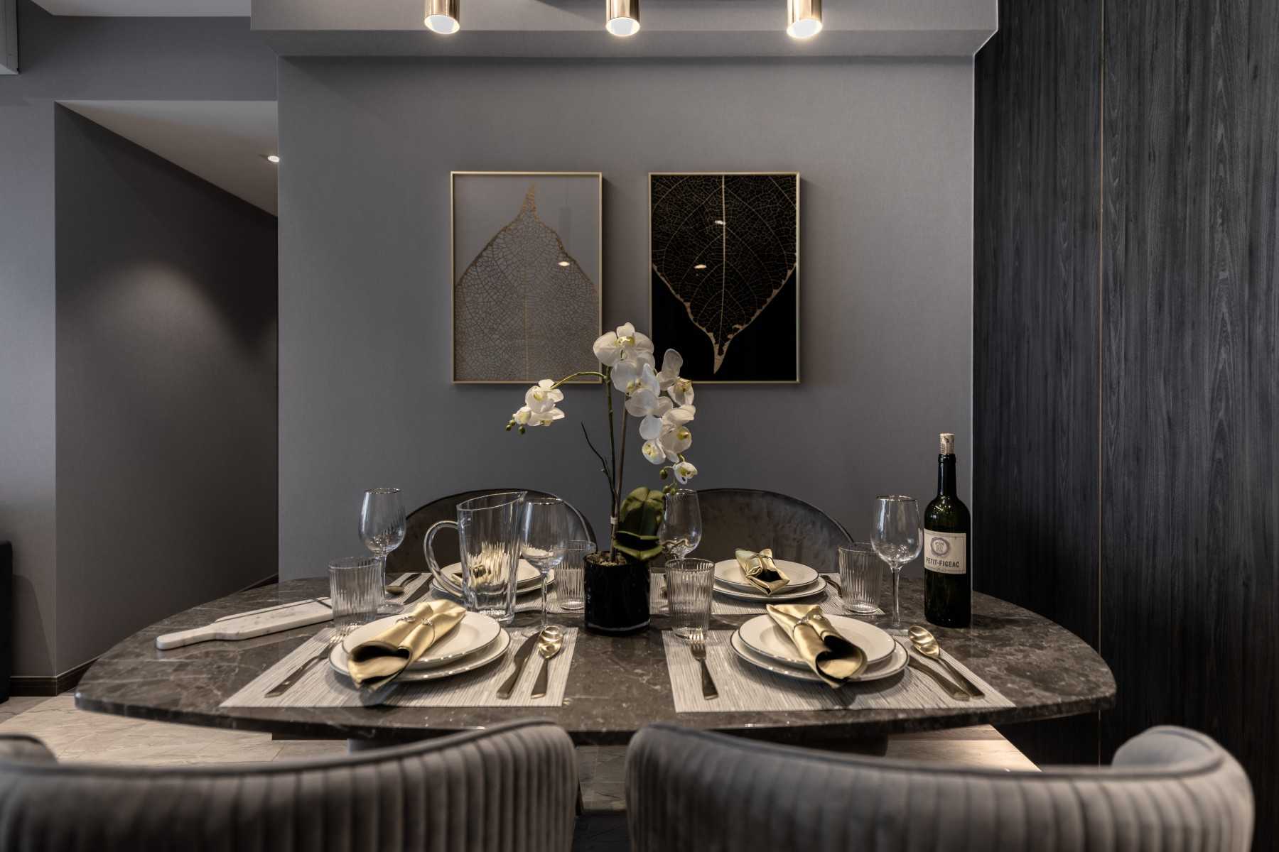 Contemporary Dining Room with Artwork and Dining Table
