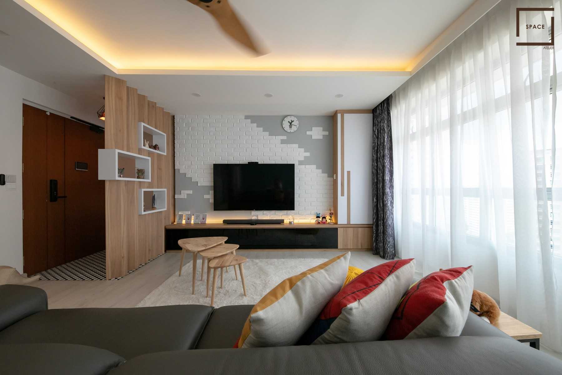 Scandinavian Living Room with Vinyl Flooring and TV Console