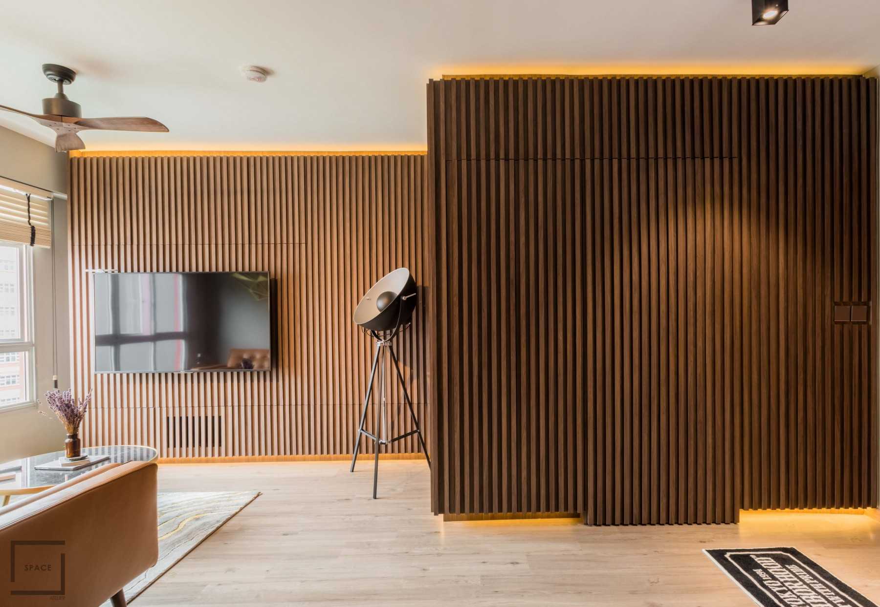 Contemporary Living Room with Feature Wall and TV