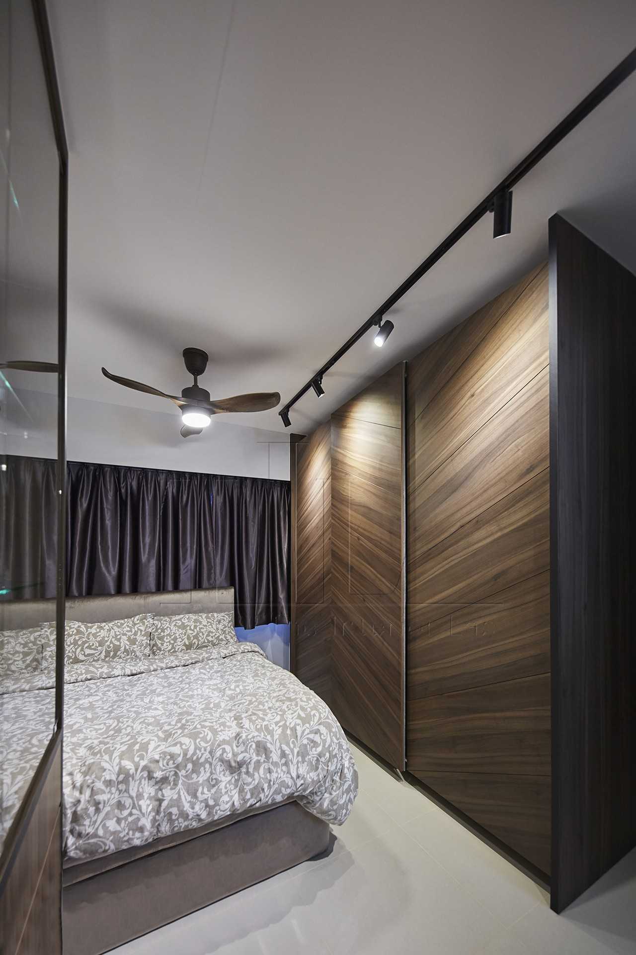 Contemporary Bedroom with Homogeneous Tiles and Wardrobe