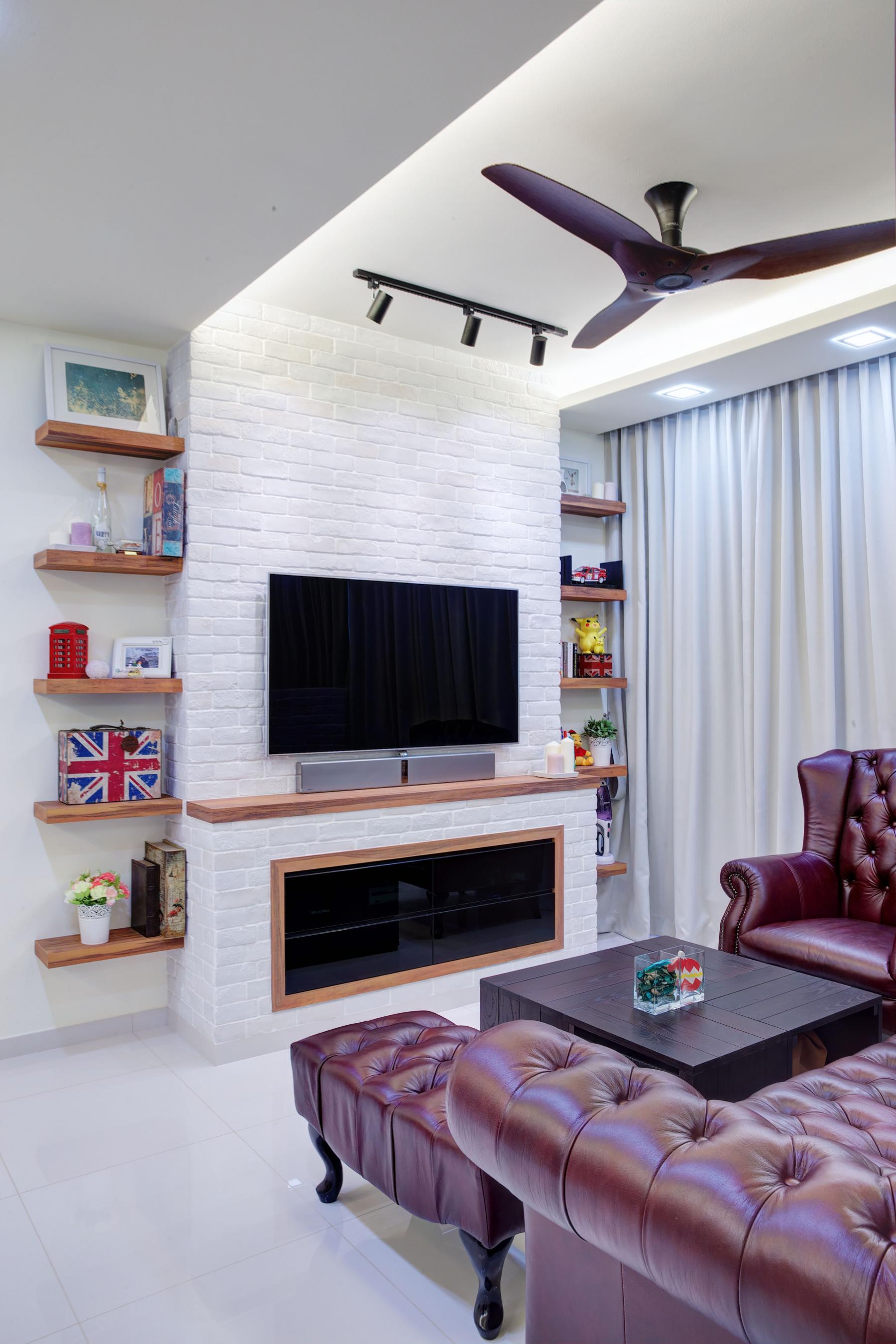 Scandinavian Living Room with TV Console and Feature Wall