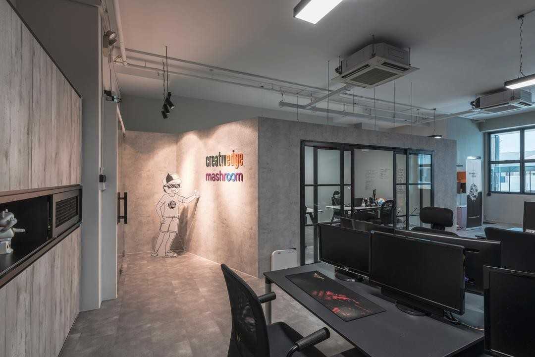 Industrial Office with Glass Door and Desk