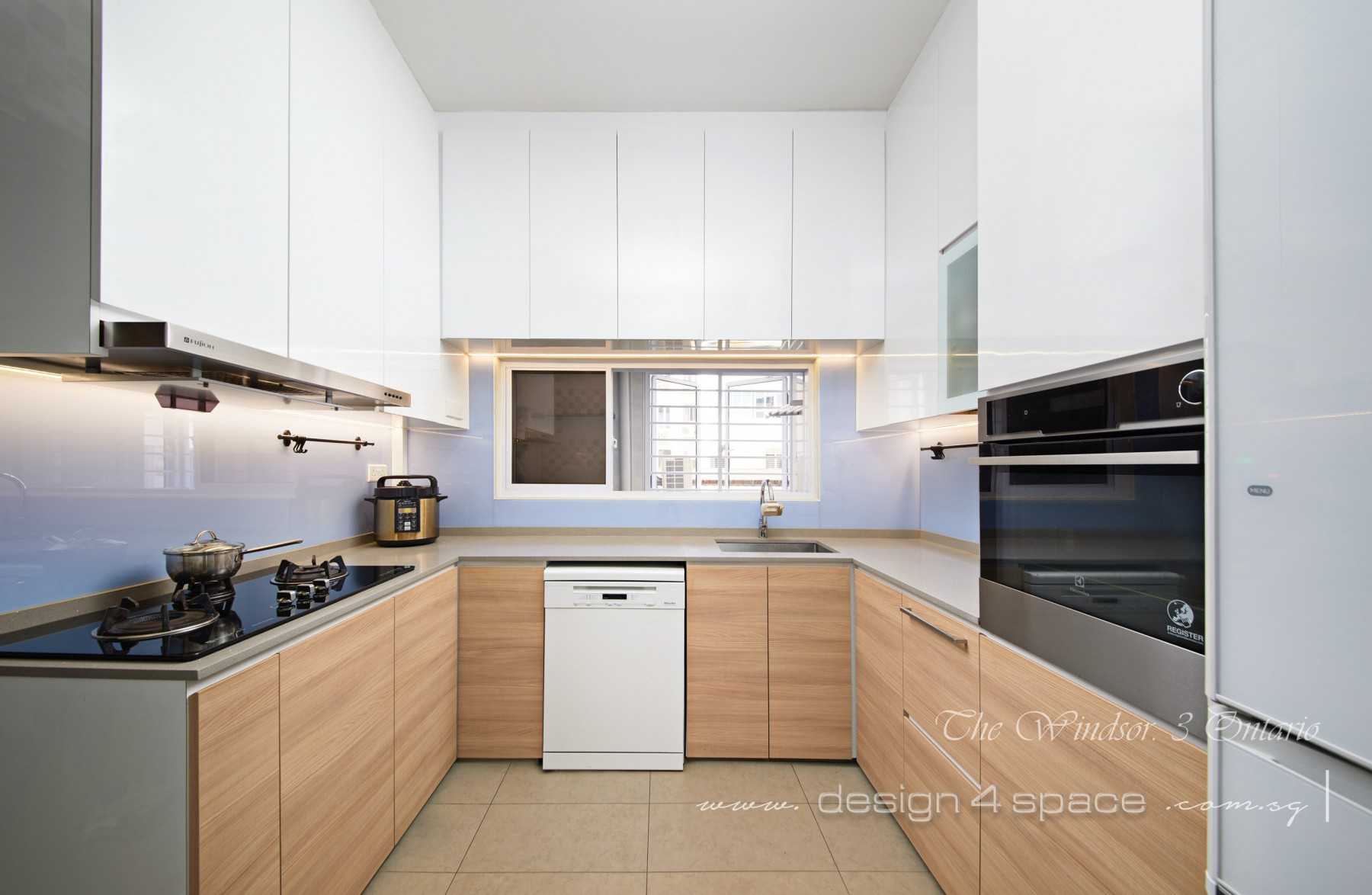 Scandinavian Kitchen with Wood Flooring and Kitchen Window