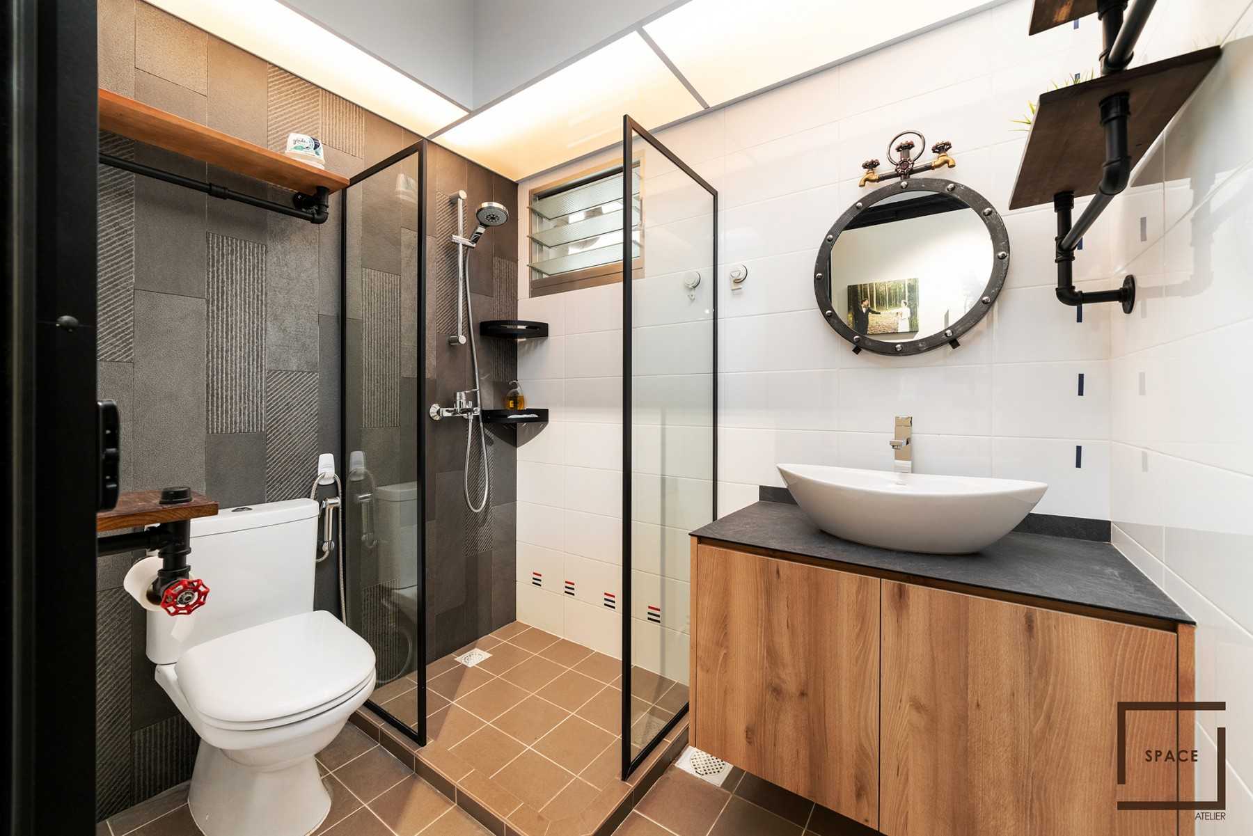 Industrial Bathroom with Mirror and Shower Screen