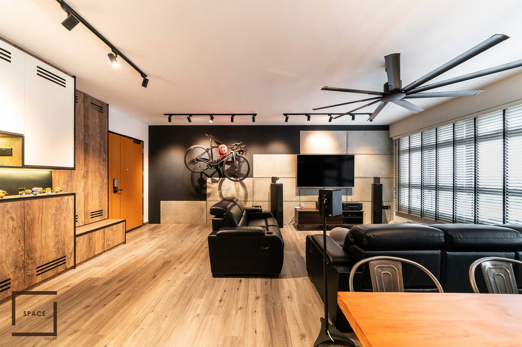 Industrial Living Room with TV Console and Feature Wall