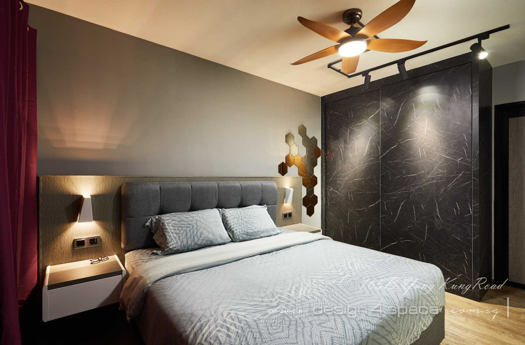 Industrial Bedroom with Vinyl Flooring and Parquet Floor