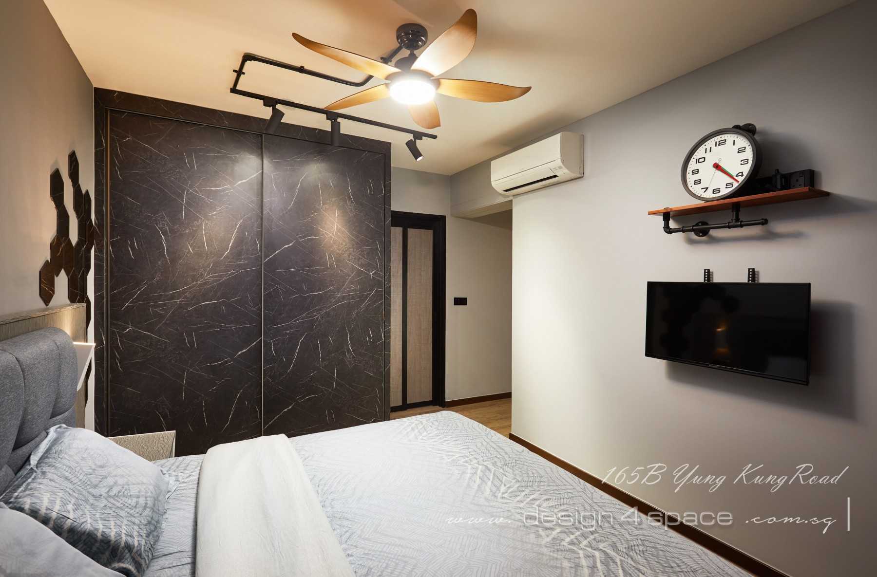 Industrial Bedroom with Vinyl Flooring and Wardrobe