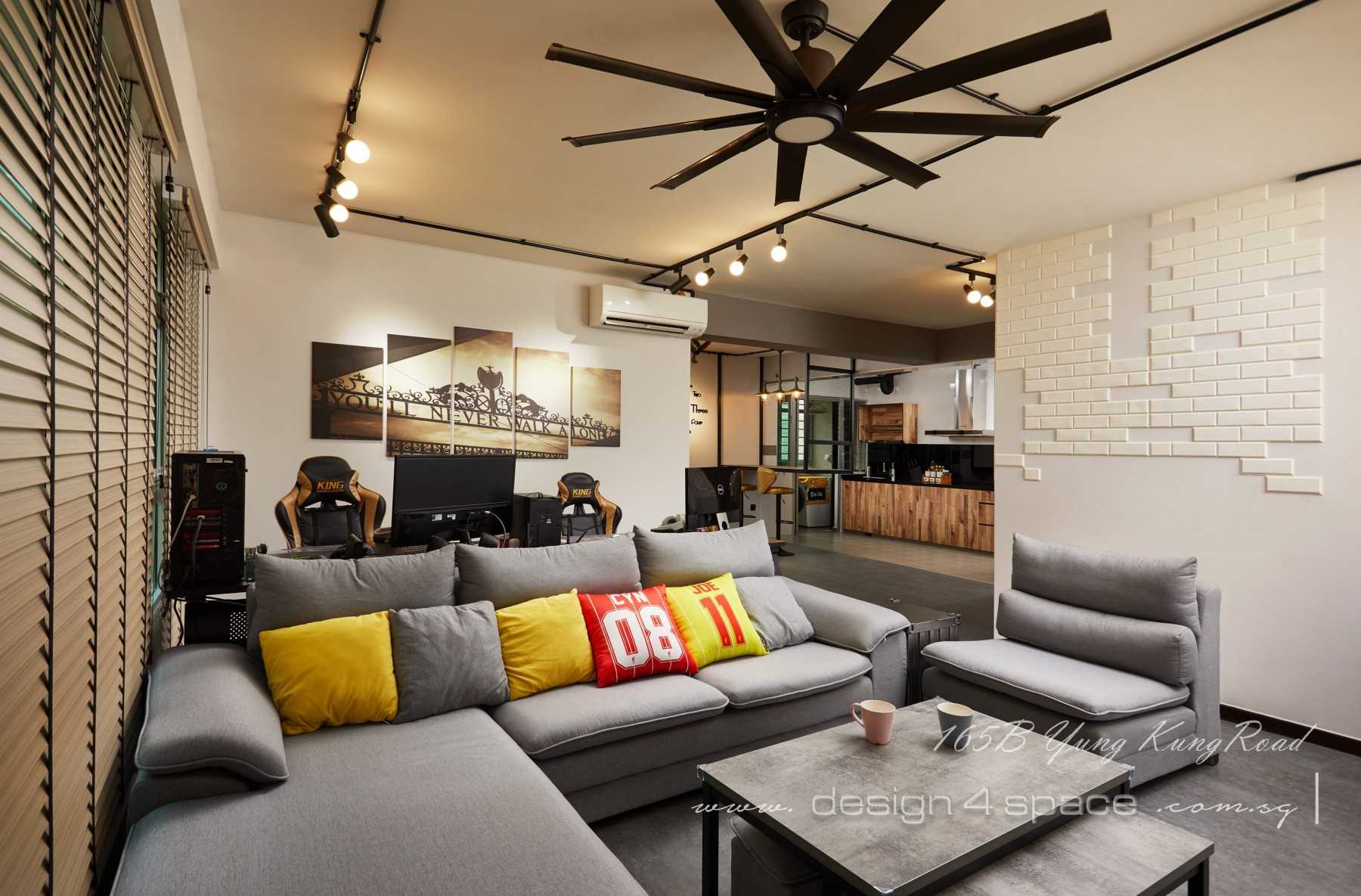 Industrial Living Room with Herringbone Tiling and Wood Flooring
