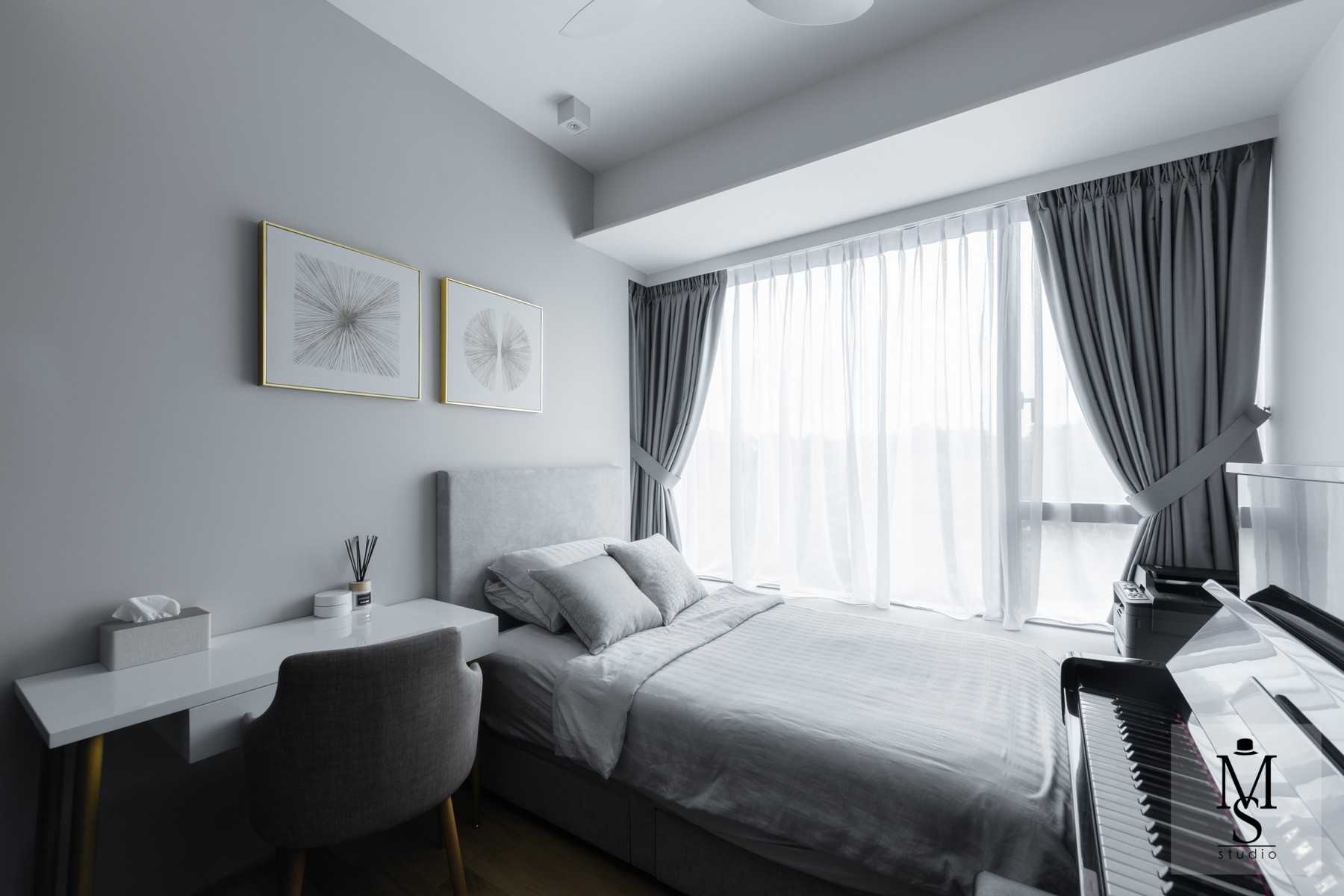 Modern Bedroom with Curtain and Desk
