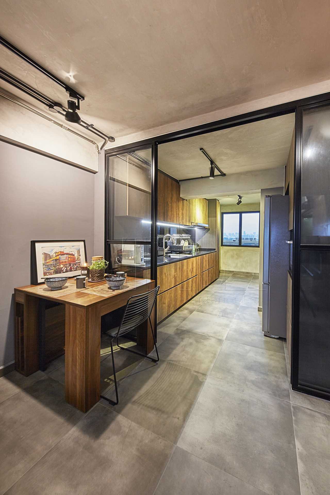 Industrial Kitchen with Countertop and Open Kitchen