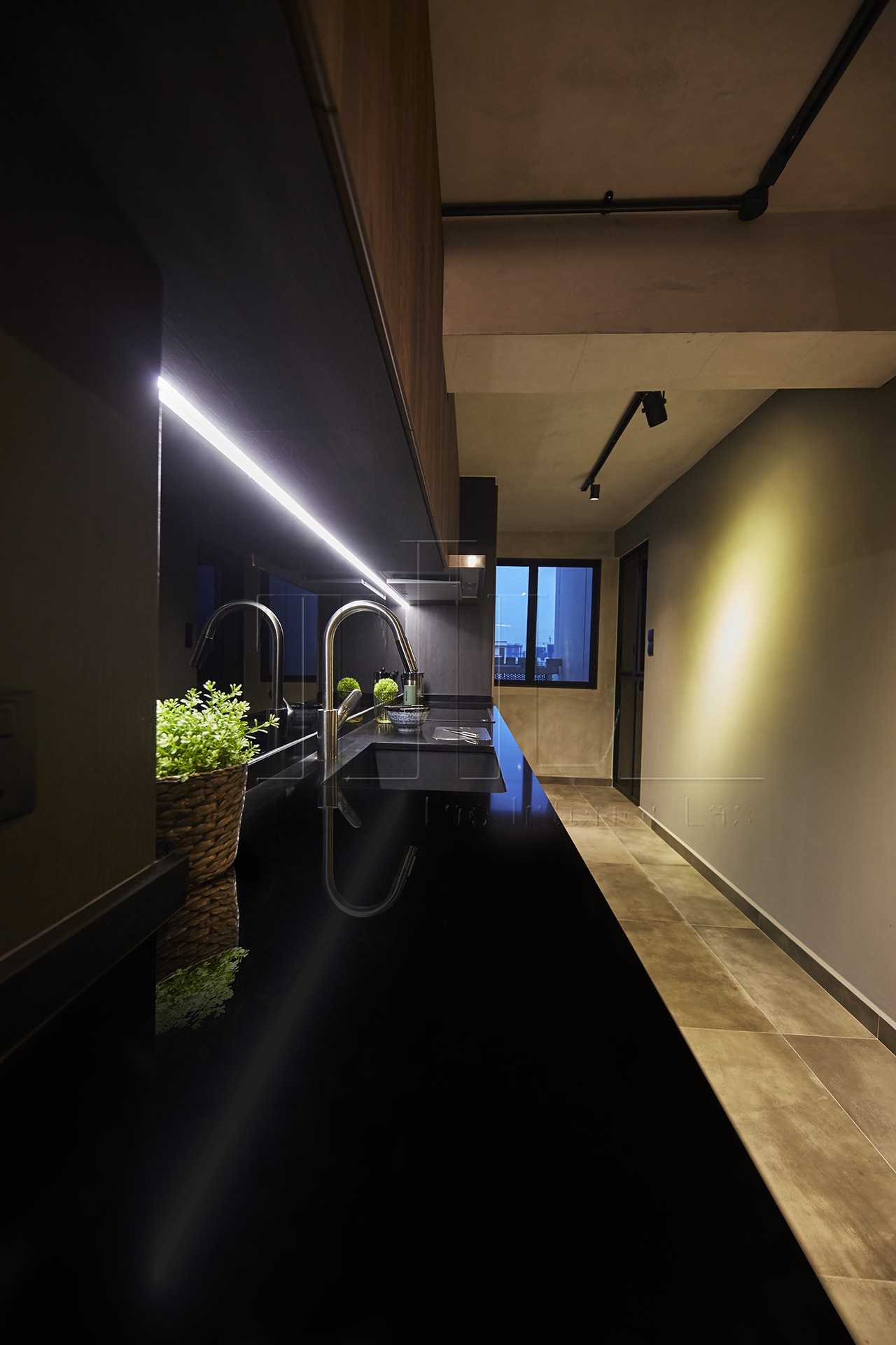 Industrial Kitchen with Countertop and Cove Lighting