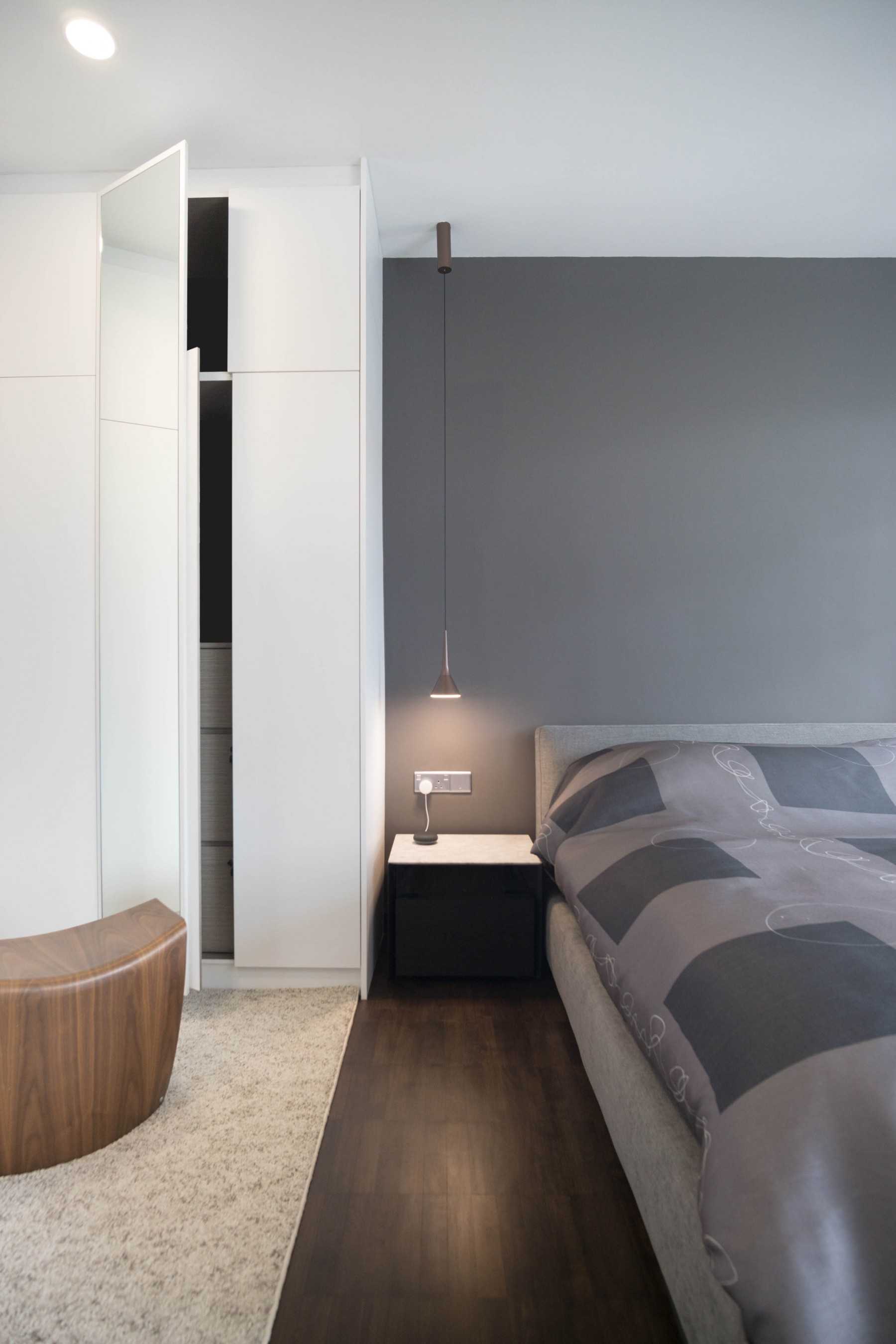 Modern Bedroom with Bay Window and Wardrobe