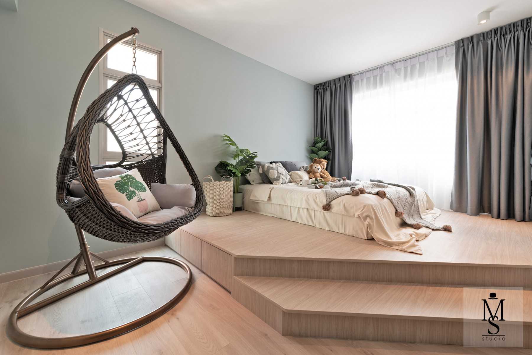 Scandinavian Bedroom with Platform Bed and Built-in Bed