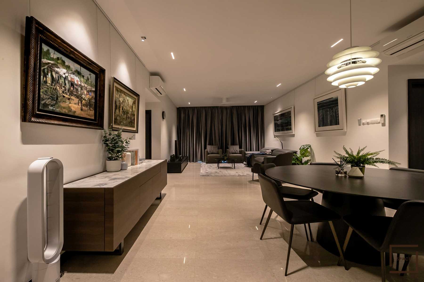 Minimalist Living Room with TV Console and Drop Light