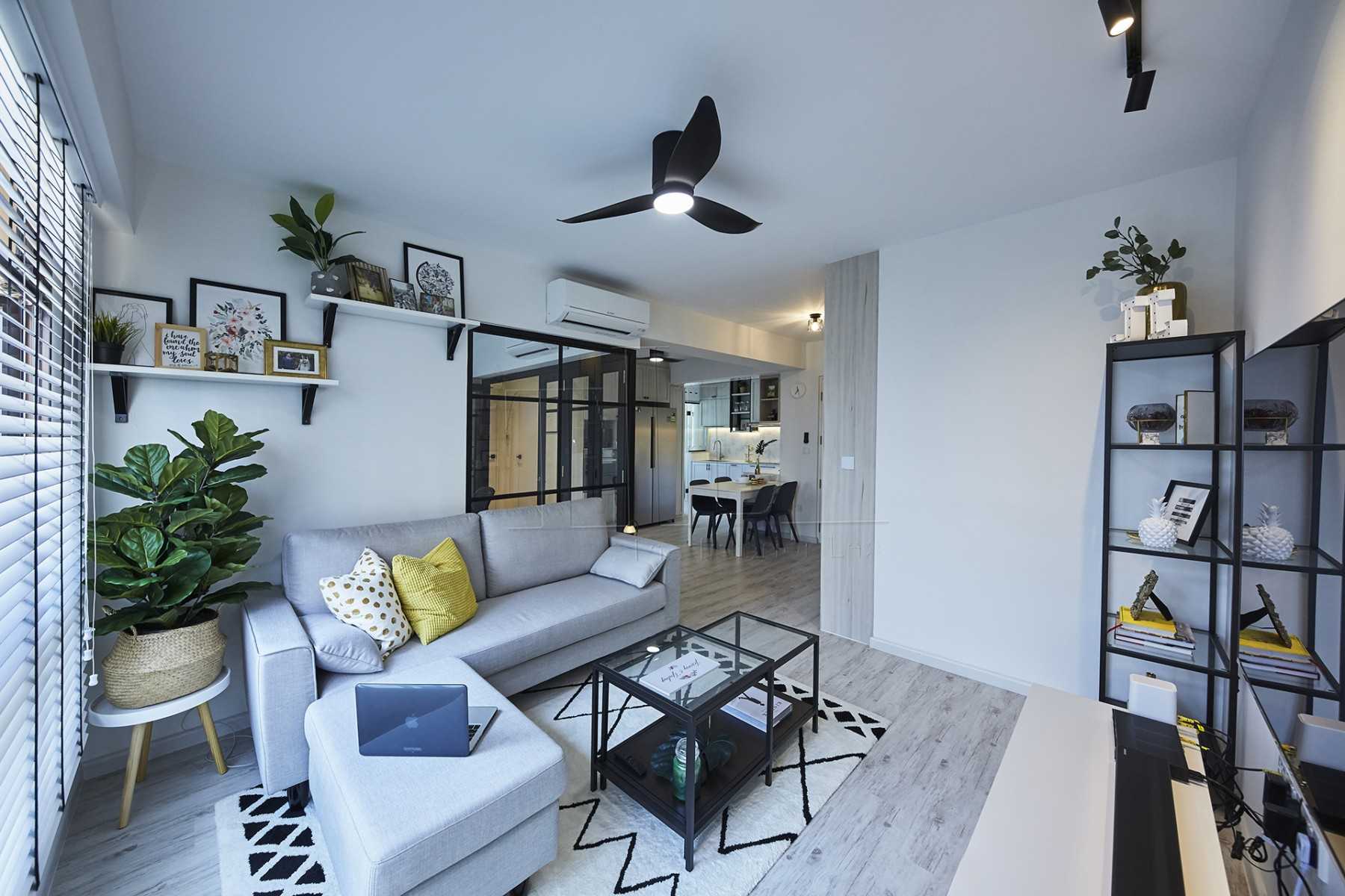 Minimalist Living Room with Ceiling Fan and Sofa