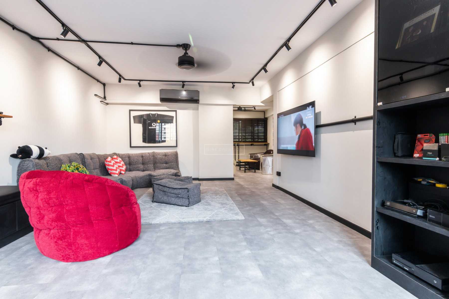 Industrial Living Room with Sofa and Shelving Units