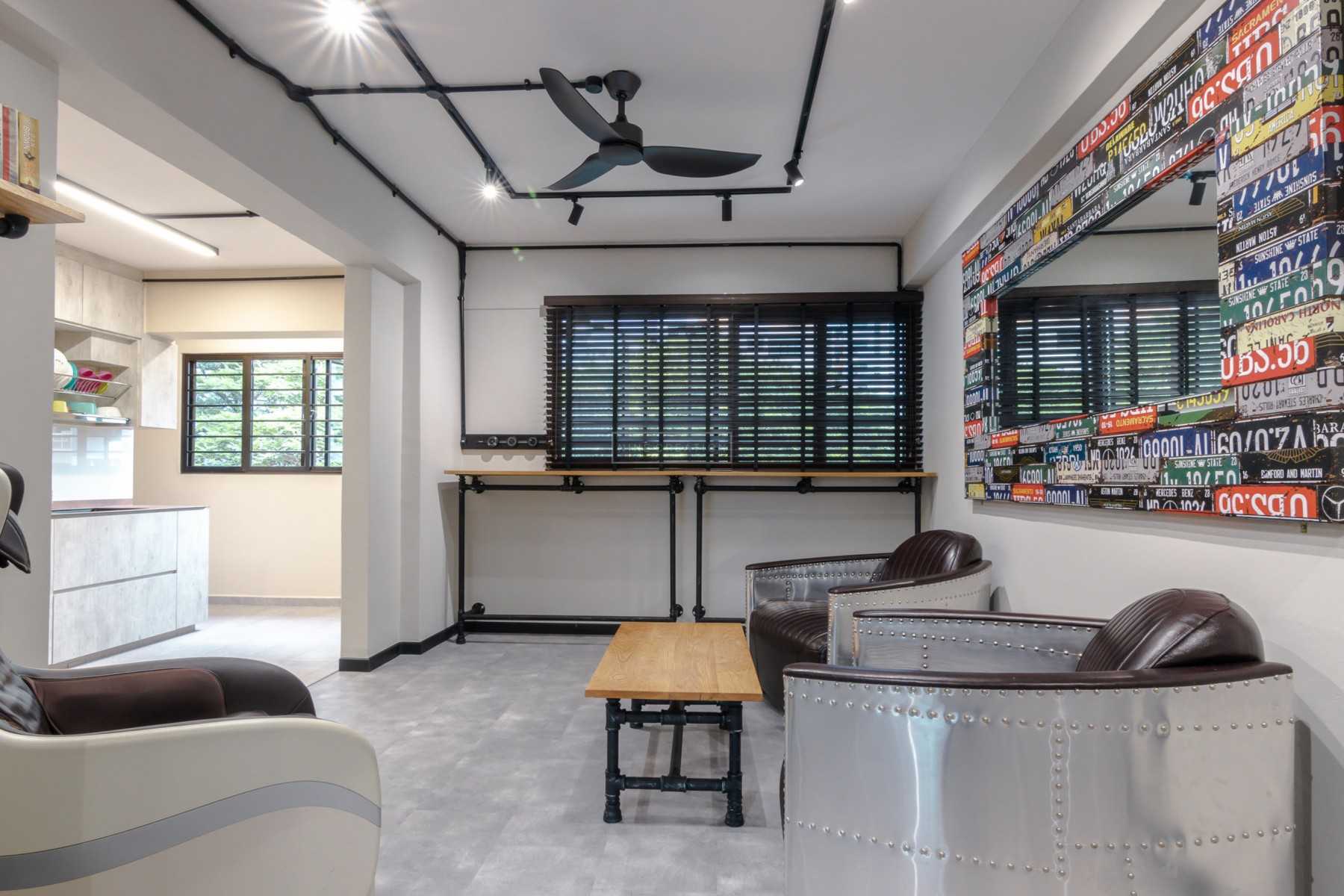 Industrial Dining Room with Mirror and Window Grille